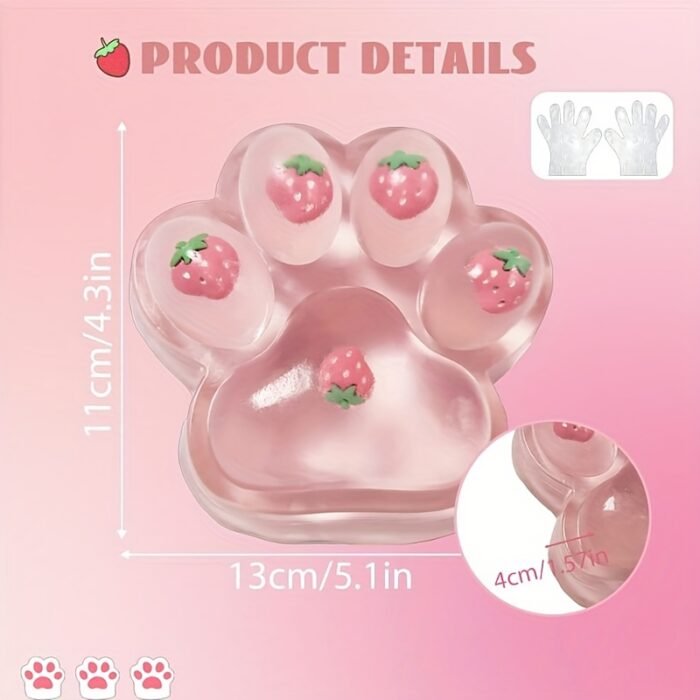 Giant Pink Transparent Strawberry Cat Paw Squeeze Toy - Super Soft TPR Material, Novelty Squeeze Toy with Pink & White Strawberry Design, Perfect Gift for Halloween, Christmas, Valentine'S Day, Cat Toy, Festive Gift Item, Playful Design, Durable Play Item, Best for Christmas, Perfect for Thanksgiving, Fluffy Textured Claw Finger & Paw Accessory with Adorable  Touch Massage Glove & Red Heart Adhesive Window Seal, Impressive Height Video Scale Capabilities For Posticking Musical My - Image 2