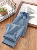 MIANZHI Girls' Jeans, Versatile Flared Pants for Kids Spring/Autumn, Embroidered Heart Pattern Pants for 3-14 Years Old Girls, Middle School Style Campus Long Pants, Korean Fashion Straight-Leg Trousers for Big Girls