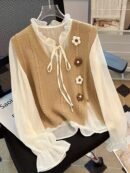 European and American Autumn-Winter New Twisted Flower Pattern Pullover Vest Sweater Jacket