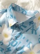 Women'S Floral Print Short Sleeve Blouse - Casual Loose Fit, Button-Up Shirt with Collar, Light Blue Floral Design, Perfect for Spring/Summer/Fall, Ladies Blouses