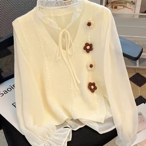 European and American Autumn-Winter New Twisted Flower Pattern Pullover Vest Sweater Jacket