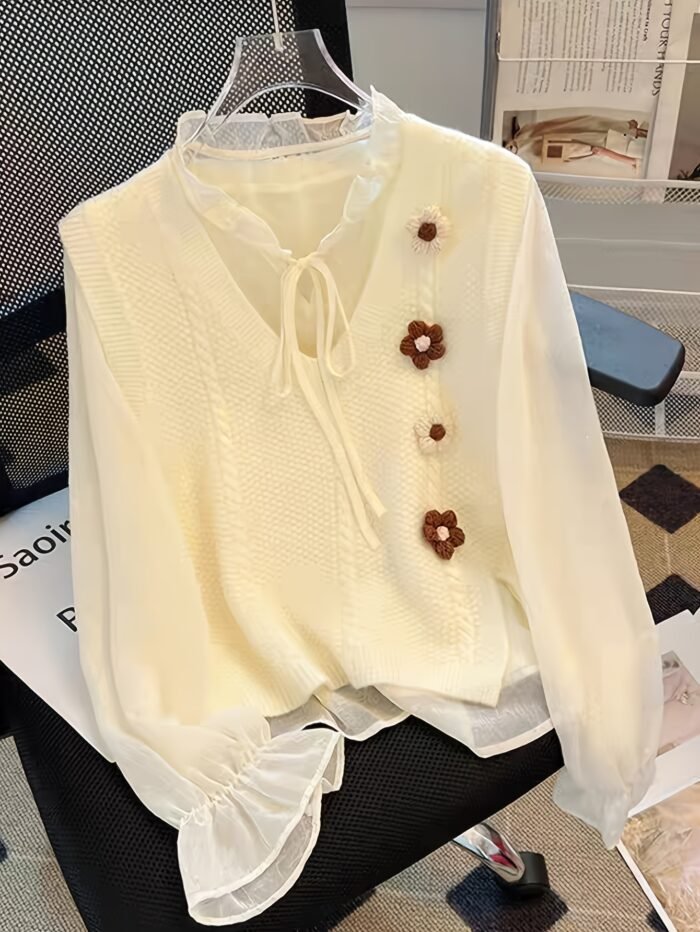 European and American Autumn-Winter New Twisted Flower Pattern Pullover Vest Sweater Jacket