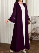 Women'S Elegant Arabic Abaya Robe - Long Sleeve Open Front Islamic Dress with & color contrast, Formal Wedding, Party, Everyday Muslim Gown for Modest Muslim Women - Spring/Fall/Summer Traditional Attire, Muslim Dress, Seasonal Wear