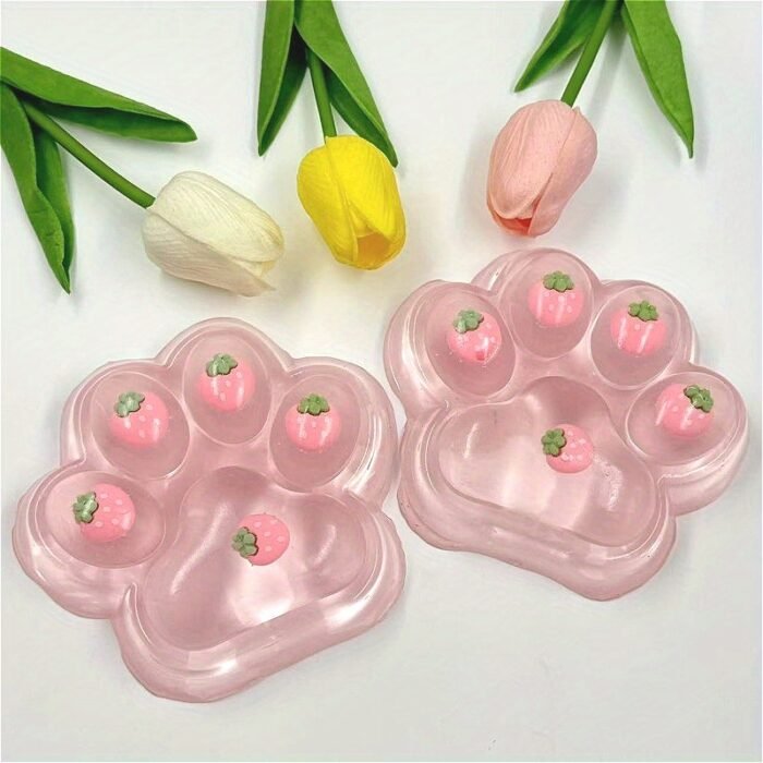 Giant Pink Transparent Strawberry Cat Paw Squeeze Toy - Super Soft TPR Material, Novelty Squeeze Toy with Pink & White Strawberry Design, Perfect Gift for Halloween, Christmas, Valentine'S Day, Cat Toy, Festive Gift Item, Playful Design, Durable Play Item, Best for Christmas, Perfect for Thanksgiving, Fluffy Textured Claw Finger & Paw Accessory with Adorable  Touch Massage Glove & Red Heart Adhesive Window Seal, Impressive Height Video Scale Capabilities For Posticking Musical My - Image 4