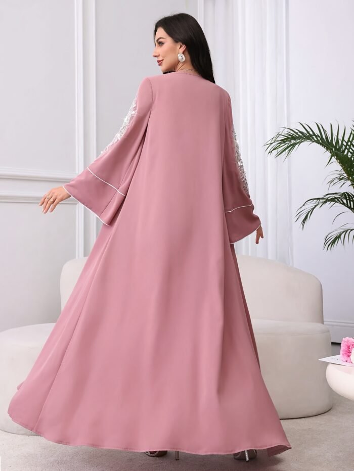 Women'S Elegant Arabic Abaya Robe - Long Sleeve Open Front Islamic Dress with & color contrast, Formal Wedding, Party, Everyday Muslim Gown for Modest Muslim Women - Spring/Fall/Summer Traditional Attire, Muslim Dress, Seasonal Wear - Image 5