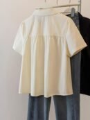 [Chic Blouse] Lightweight Polyester Summer Short Sleeve Blouse for Women | Chic, Casual Yet Stylish, Sweet Doll Collar, Button-Up Shirt with Chest Pockets