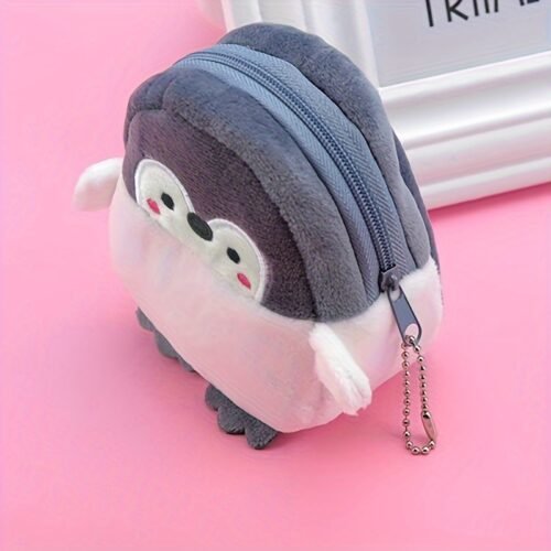 Adorable Penguin-Themed Compact Zip Wallet for Women - Soft Corduroy Material, Mixed Colors, ID Card Compartment, Polyester Lined, Modern Style - Perfect Gift Choice, Penguin Gifts