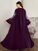 Women'S Elegant Arabic Abaya Robe - Long Sleeve Open Front Islamic Dress with & color contrast, Formal Wedding, Party, Everyday Muslim Gown for Modest Muslim Women - Spring/Fall/Summer Traditional Attire, Muslim Dress, Seasonal Wear