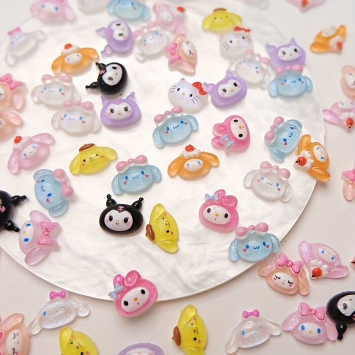 50pcs Sanrio Series Nail Art Rhinestone Kits - Kawaii Cat Kuromi Melody Colorful Resin Rhinestones for DIY Manicure - Image 6