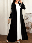 Women'S Elegant Arabic Abaya Robe - Long Sleeve Open Front Islamic Dress with & color contrast, Formal Wedding, Party, Everyday Muslim Gown for Modest Muslim Women - Spring/Fall/Summer Traditional Attire, Muslim Dress, Seasonal Wear