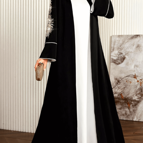 Women'S Elegant Arabic Abaya Robe - Long Sleeve Open Front Islamic Dress with & color contrast, Formal Wedding, Party, Everyday Muslim Gown for Modest Muslim Women - Spring/Fall/Summer Traditional Attire, Muslim Dress, Seasonal Wear