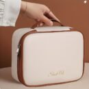Large Capacity PU Handheld Makeup Bag - Portable Cosmetic Organizer with Detachable Brush Holder, White, Ideal for Lipstick, Perfume, Skincare, and Makeup Tools, Perfect Holiday Gift, Makeup Brush Holde